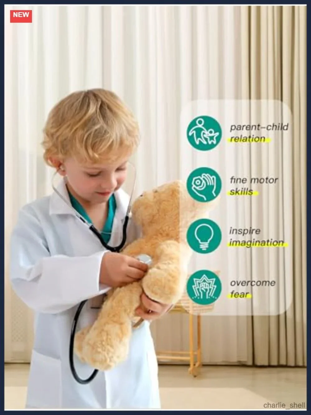 Kids Doctor Costume Set Pretend Play Lab Coat Scrubs Stethoscope